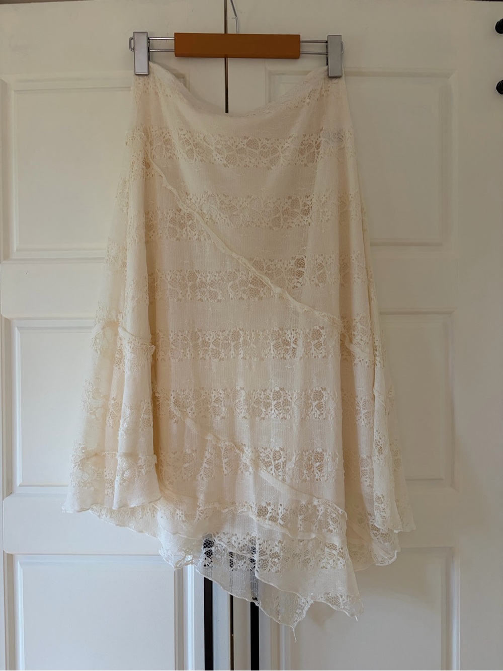 Light Cream Lace Asymmetrical Midi Skirt